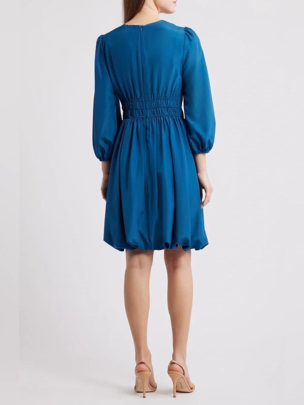 Eliza J Ballon Sleeve Crepe Fit & Flare Dress Size 8 Teal - Picture 4 of 15
